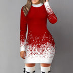 European American Christmas Printed Long Sleeve Dress