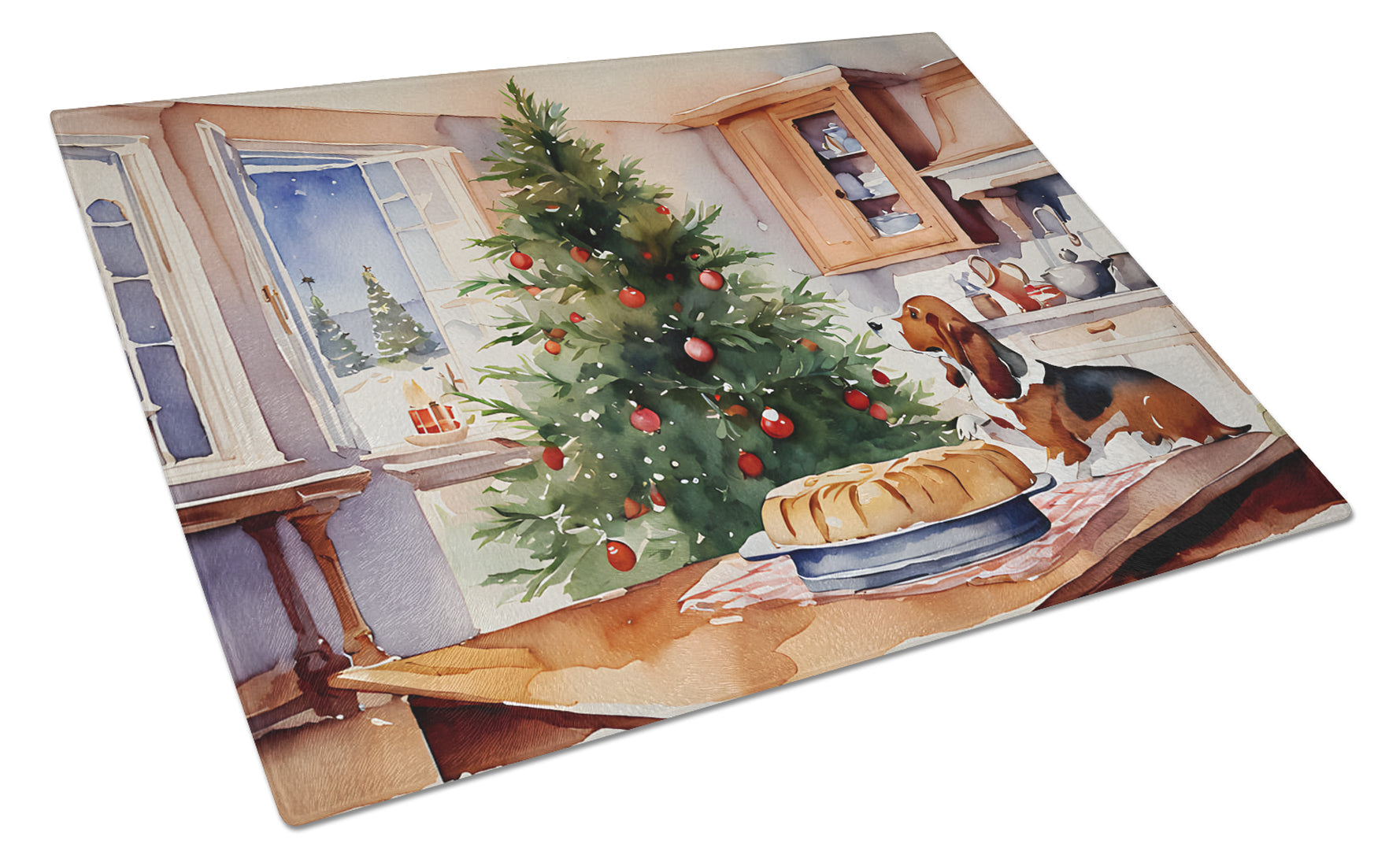 Basset Hound Christmas Cookies Glass Cutting Board