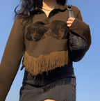 Tassel Sweater with European and American Head Pattern