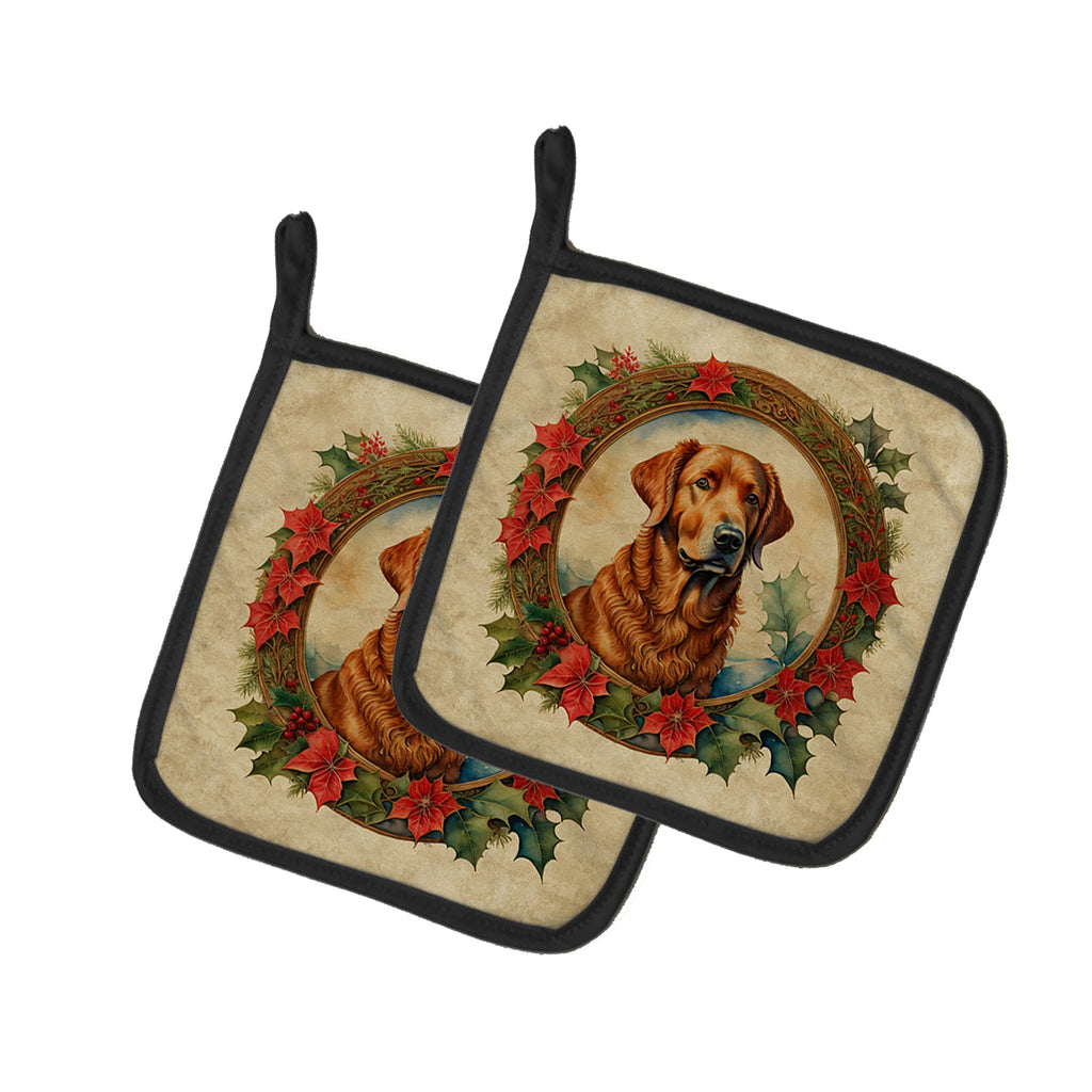 Chesapeake Bay Retriever Christmas Flowers Pair of Pot Holders