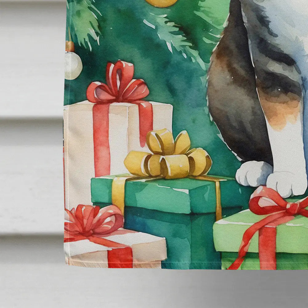 Manx Cat By the Christmas Tree House Flag