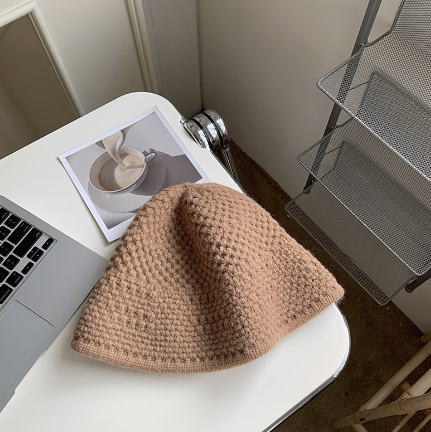 Warm Loose Wool Knitted Bucket Hat | Embroidered Cap