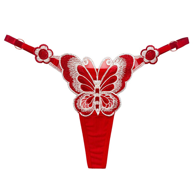 Blurred Butterfly Color Embroidered Adjustable Thong
