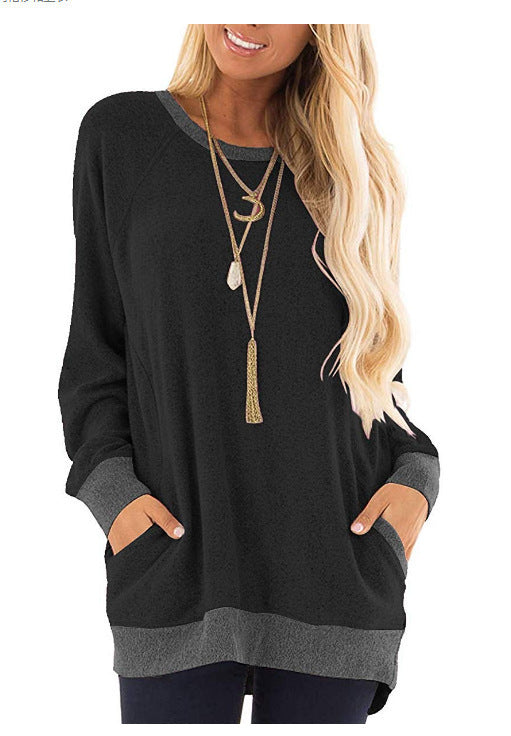 Contrast Pocket Long Sleeve Round Neck Pullover Sweater | Streetwear