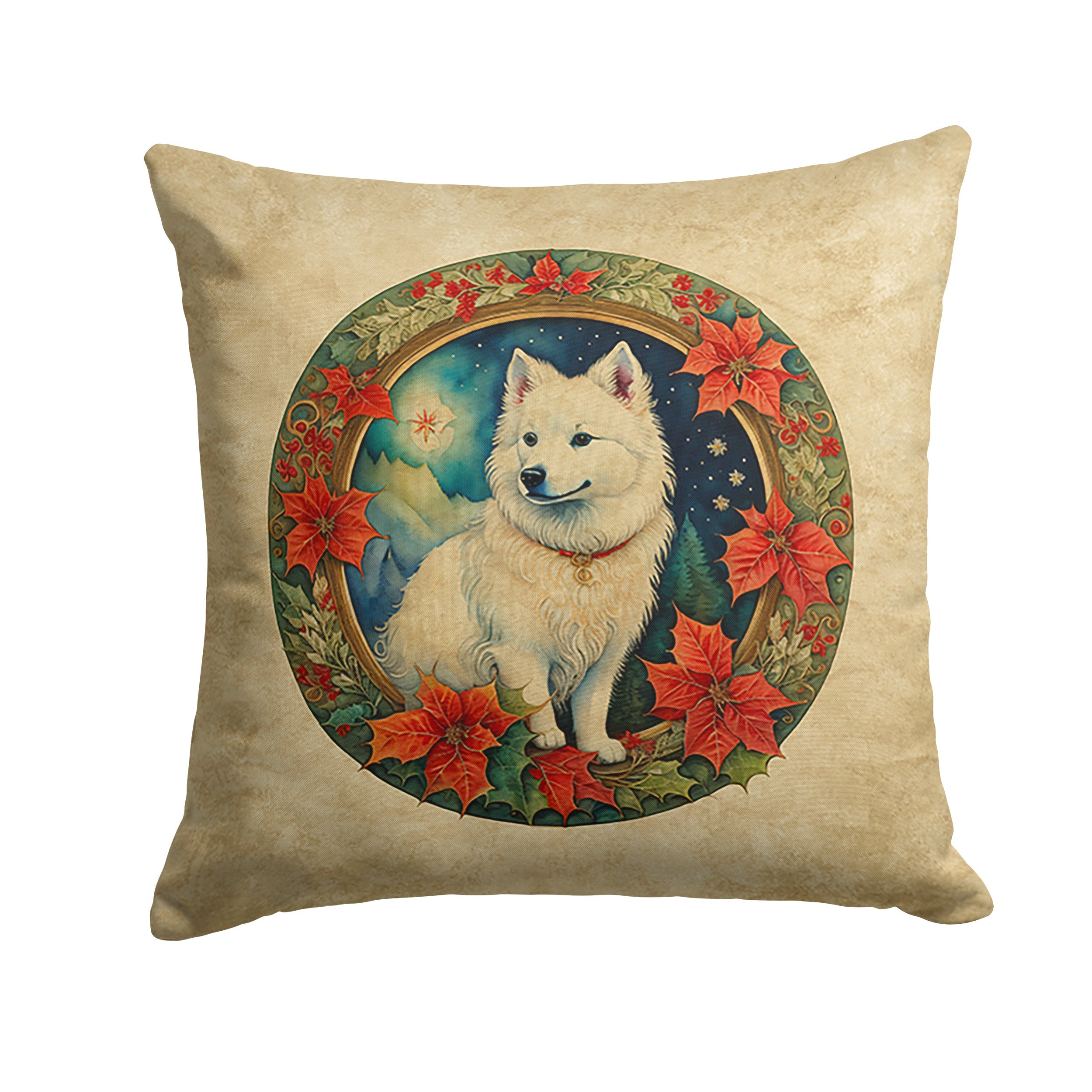 American Eskimo Christmas Flowers Throw Pillow