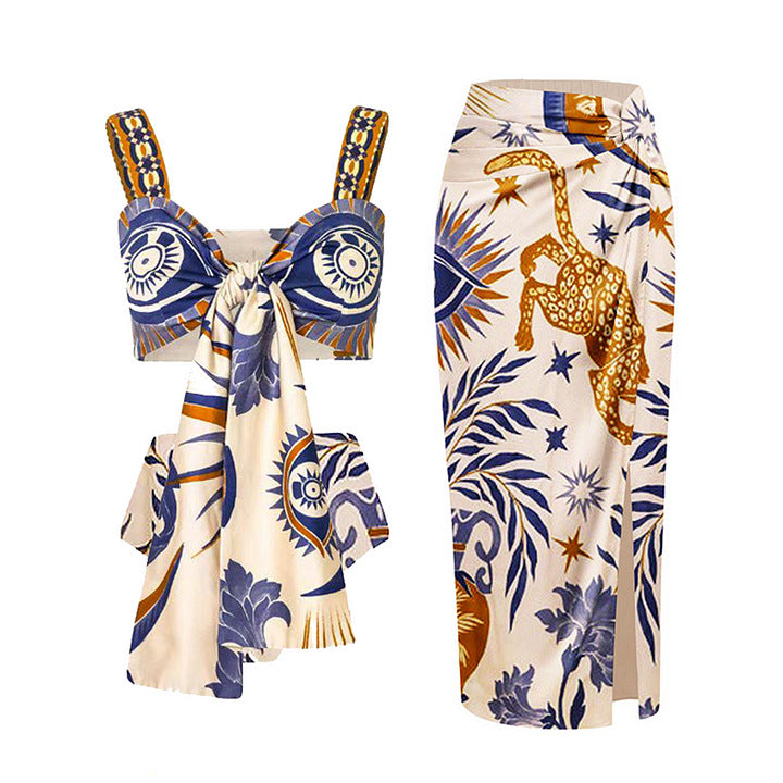 2024 New European Style Ruffled Print Bikini Set