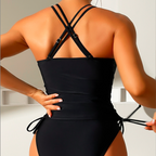 Fashionable Solid Color Camisole One-Piece Swimsuit