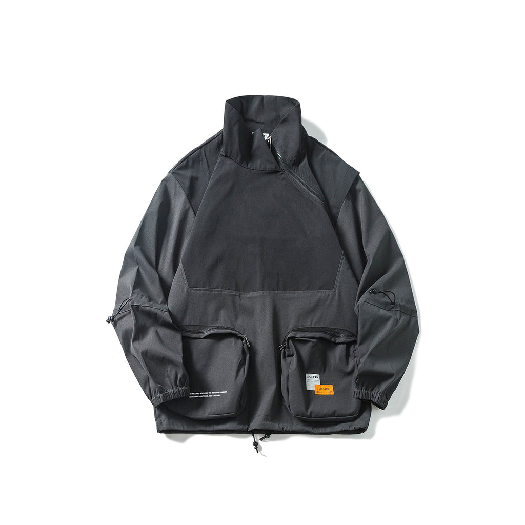 Trendy Round Pocket Jacket with Diagonal Zipper