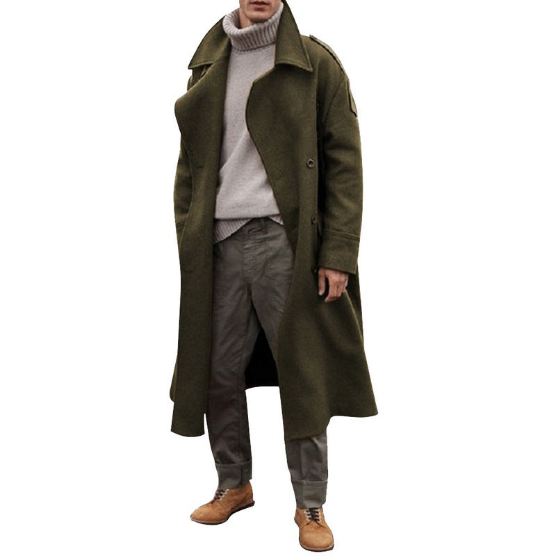 Men's Over-The-Knee Long Woolen Coat