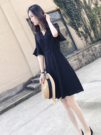 2020 Spring Summer Hepburn Style V-Neck A-Line Dress
