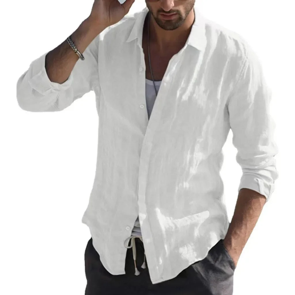 2023 Men's Casual Long Sleeve Cotton Cardigan Shirt
