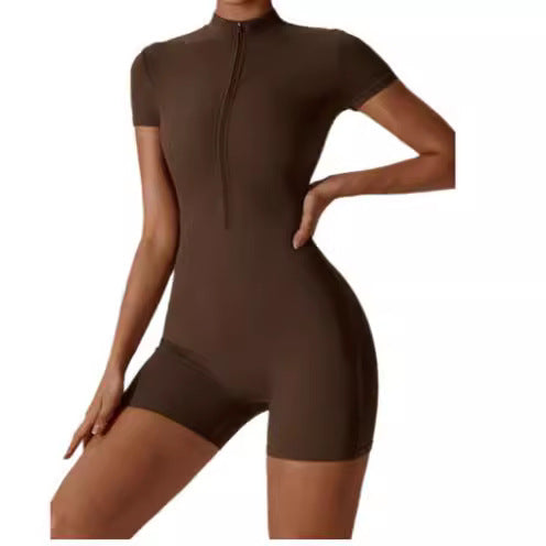 Amazon Summer Women's Zip Short Sleeve Yoga Bodysuit