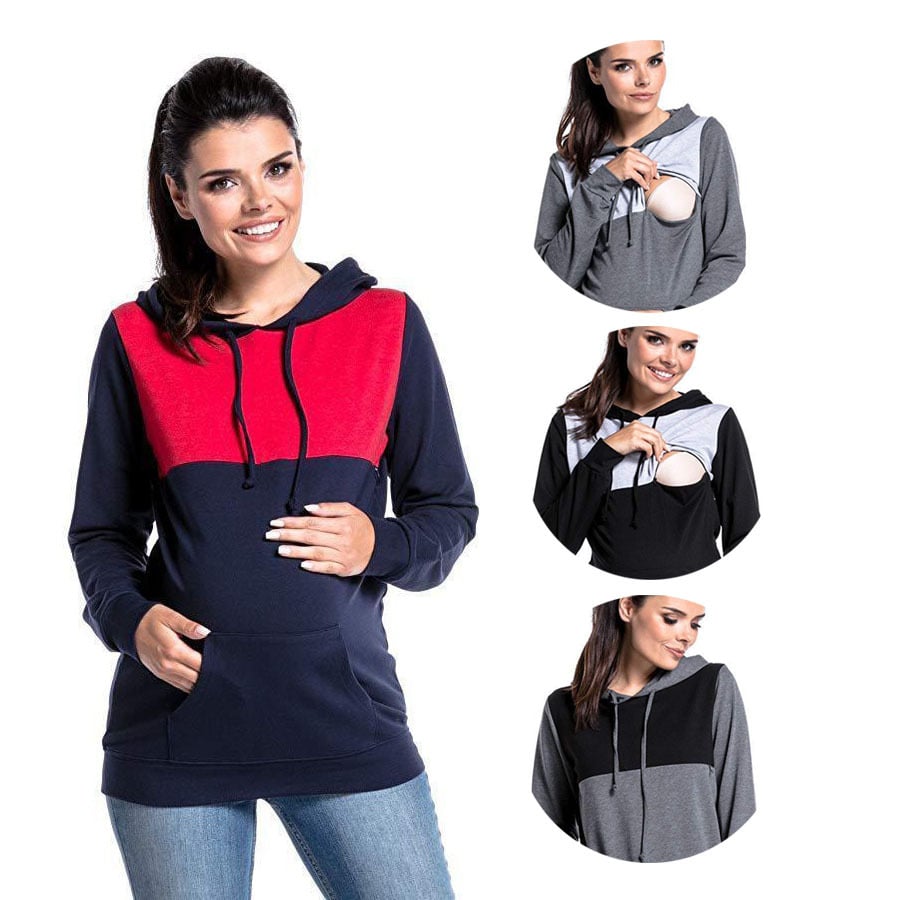 Hooded Colorblock Maternity Nursing Sweatshirt | Streetwear