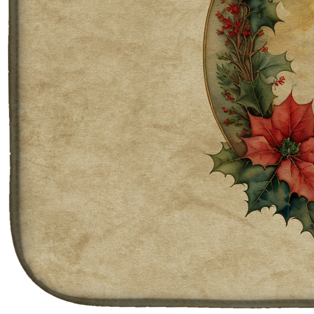 Keeshond Christmas Flowers Dish Drying Mat