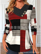 Three-button V-neck Contrast Color Long-sleeve Sweater