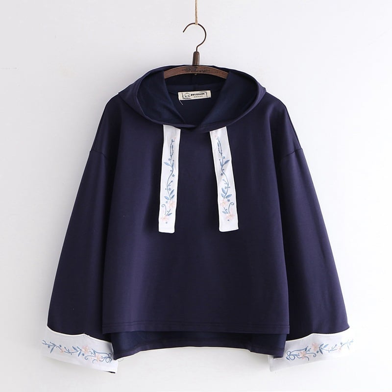 Hooded Solid Color Embroidery Hoodie for Women | Streetwear
