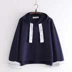 Hooded Solid Color Embroidery Hoodie for Women | Streetwear