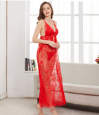 Lace Side-Slit Long Sleeve Nightgown (Lingerie)