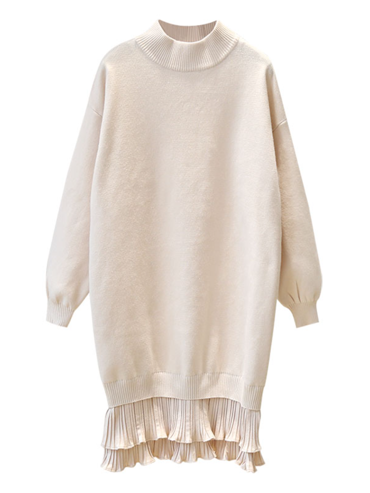 Thick Women's O-Neck Long-Sleeve Ruffle Sweater Tops