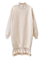Thick Women's O-Neck Long-Sleeve Ruffle Sweater Tops