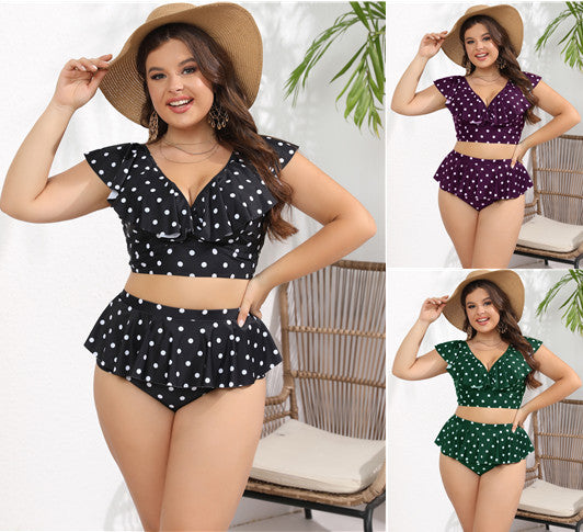 Plus Size Polka Dot Ruffle Bikini Swimsuit (DM315)