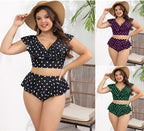 Plus Size Polka Dot Ruffle Bikini Swimsuit (DM315)