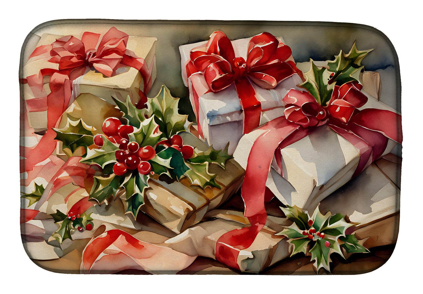 Christmas Bows & Ribbons Dish Drying Mat
