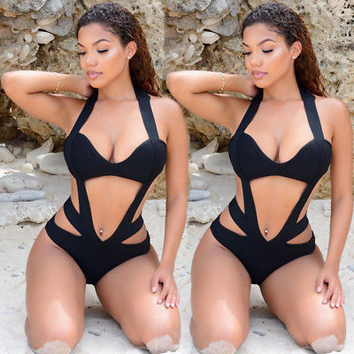 Women's Black One-Piece Swimsuit Bodysuit