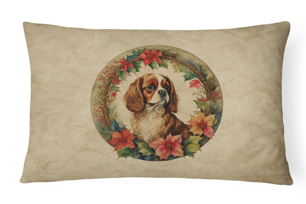 Cavalier Spaniel Christmas Flowers Throw Pillow