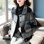Checkered Woolen Short Coat for Women - 2024 Autumn