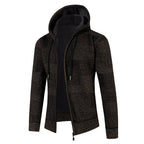 Slim Fit Hooded Plaid Knit Jacket for Men