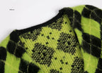 Oversized Fluffy Green Plaid Cardigan for Women