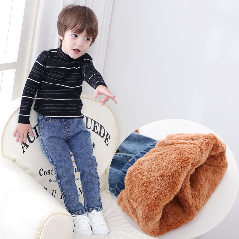 Children's Thickened Fleece-Lined Padded Jeans
