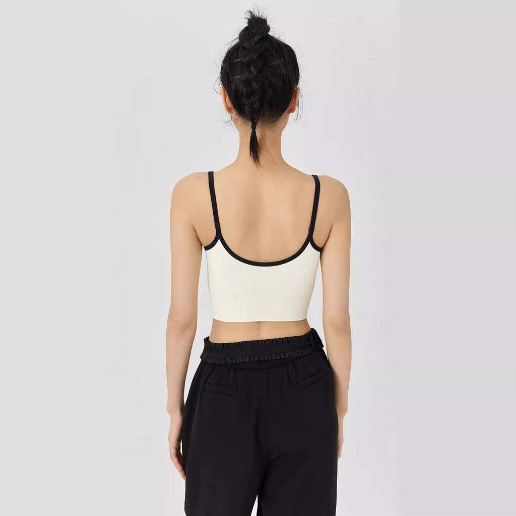 Ribbed Contrast-Trim Crop Cami Top with Script Text