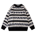 Mohair Striped Round Neck Knit Sweater