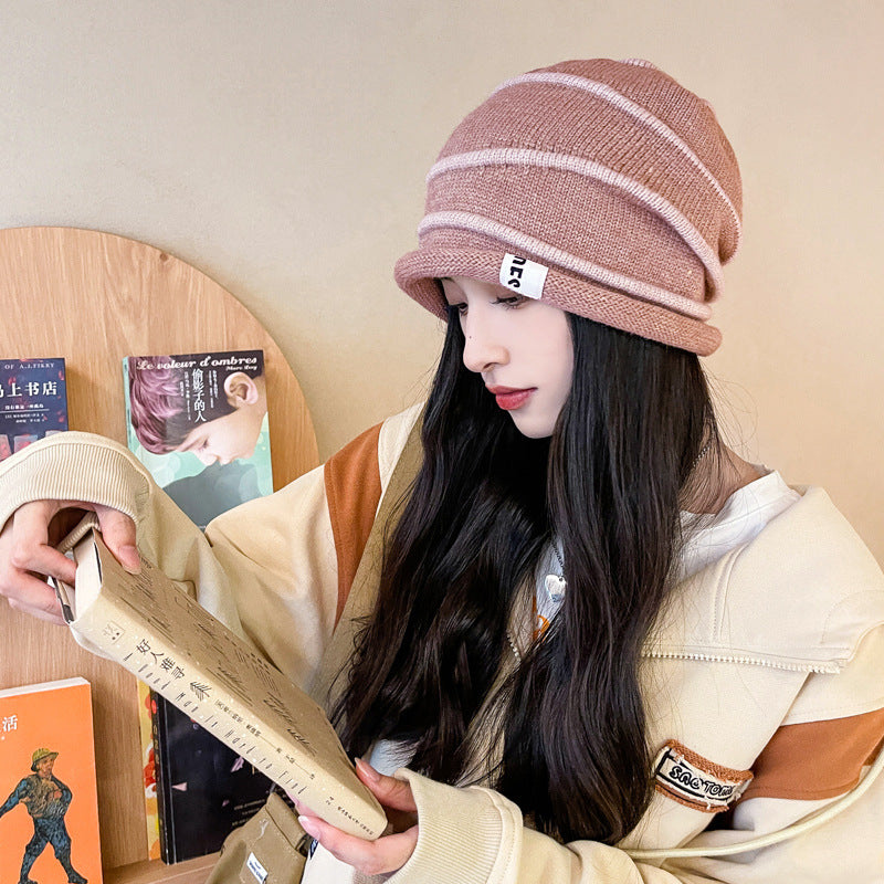 Water Ripple Knitted Wool Yarn Bag Cap | Embroidered Cap