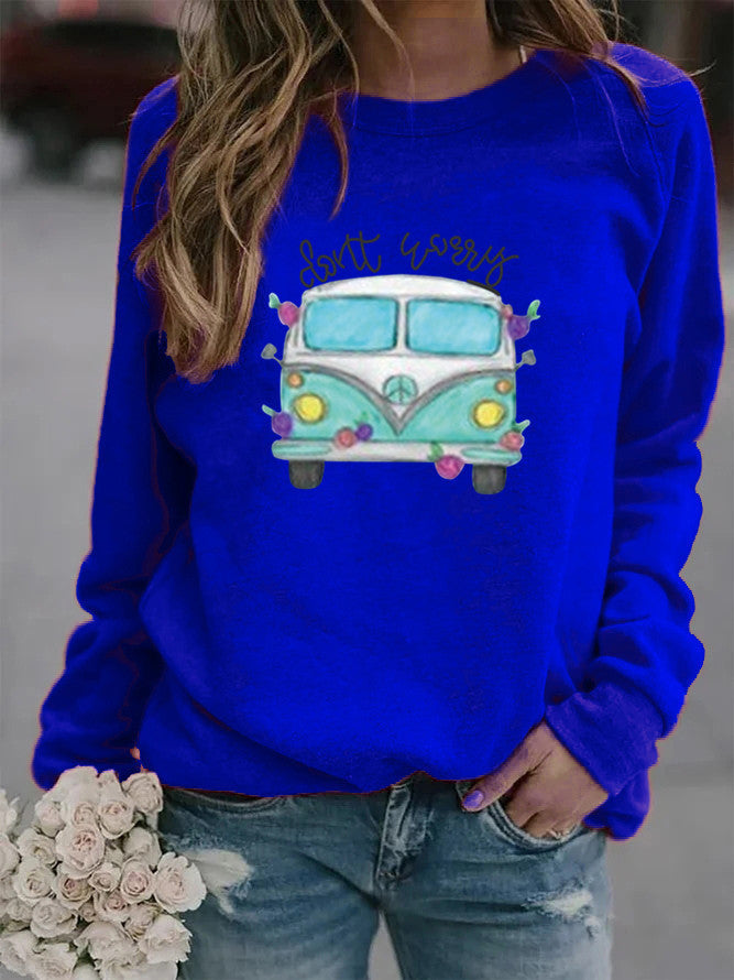 Long Sleeve Printed Round Neck Sweater for Women