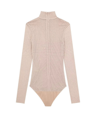 Shiny High Neck Mesh Bodysuit (One Piece) W-0166013
