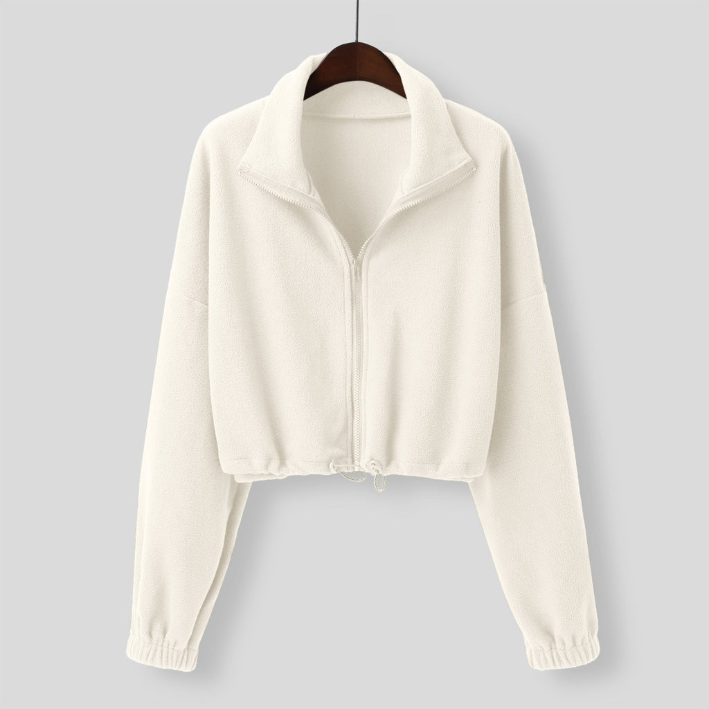 Korean Fleece Oversized Crop Jacket for Winter Workouts