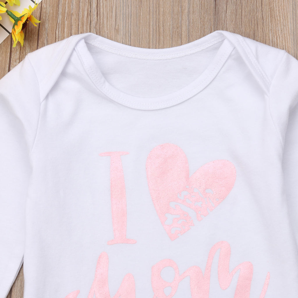 Love Mom Outfit Set with Bodysuit, Pants, and Headband