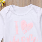 Love Mom Outfit Set with Bodysuit, Pants, and Headband