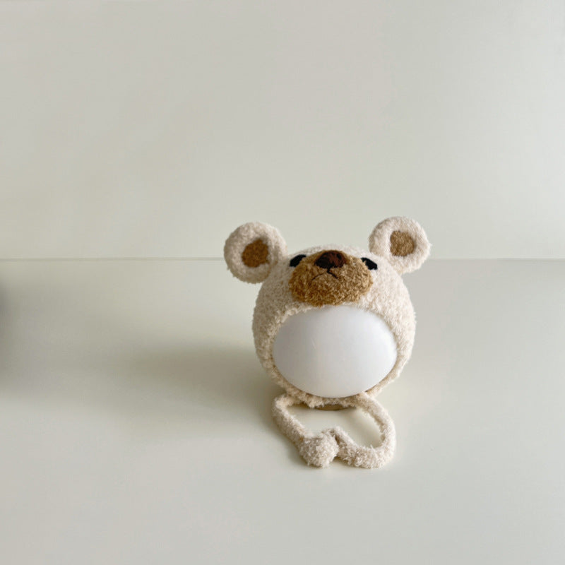 All-Match Plush Bear Baby Wool Hat | Embroidered Cap