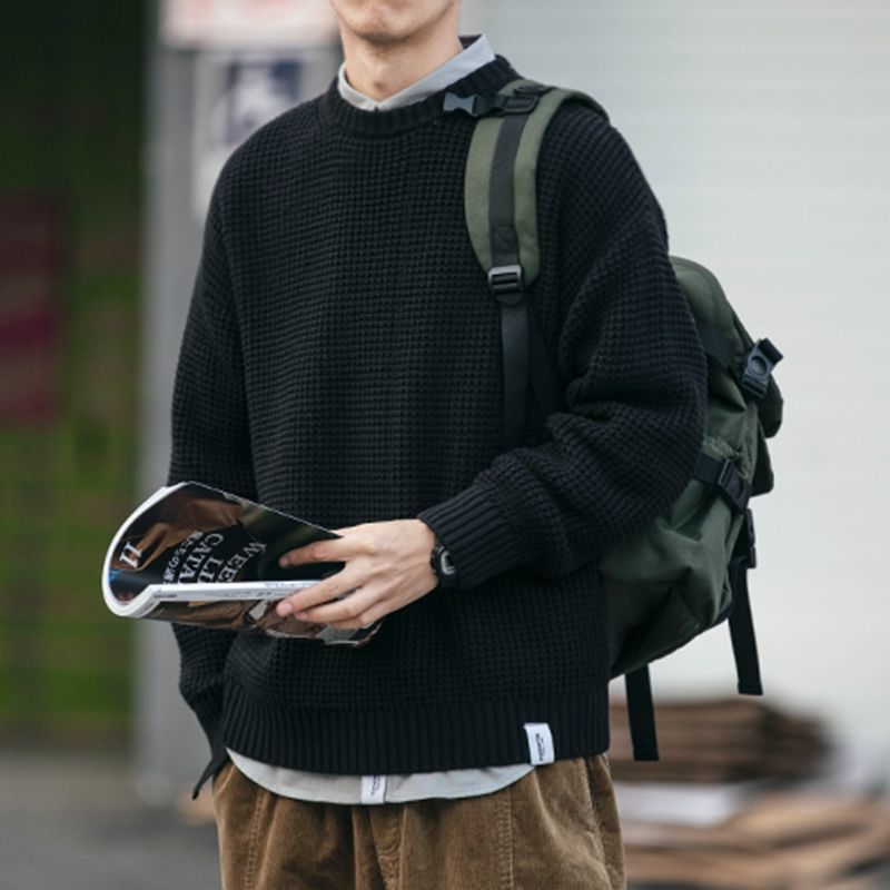 Men's Heavy Knit Loose Fit Solid Color Sweater