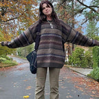 Preppy Grunge Retro Striped Knitted Sweater for Autumn