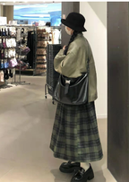 Vintage Green Plaid Wool Back Strap Matte Dress