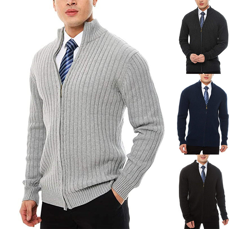 Knitted Sweater Coat with Suit Collar Design