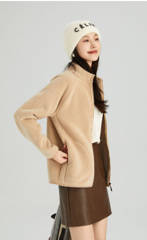 Lambswool Stand Collar Short Cardigan Coat
