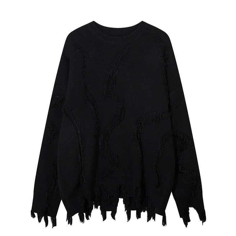 Idle Style Cat Beard Tassel Ripped Sweater