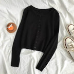 High-Waisted Long-Sleeved Knit Cardigan for Women