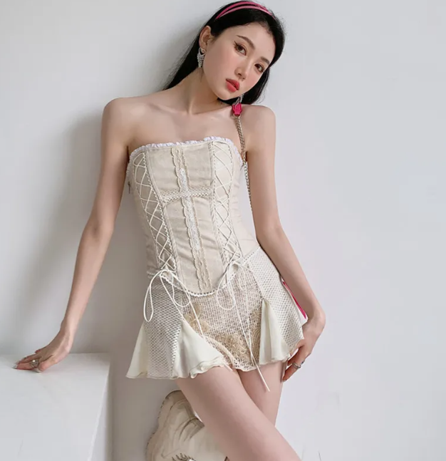 Cross Lace Leather Corset Top